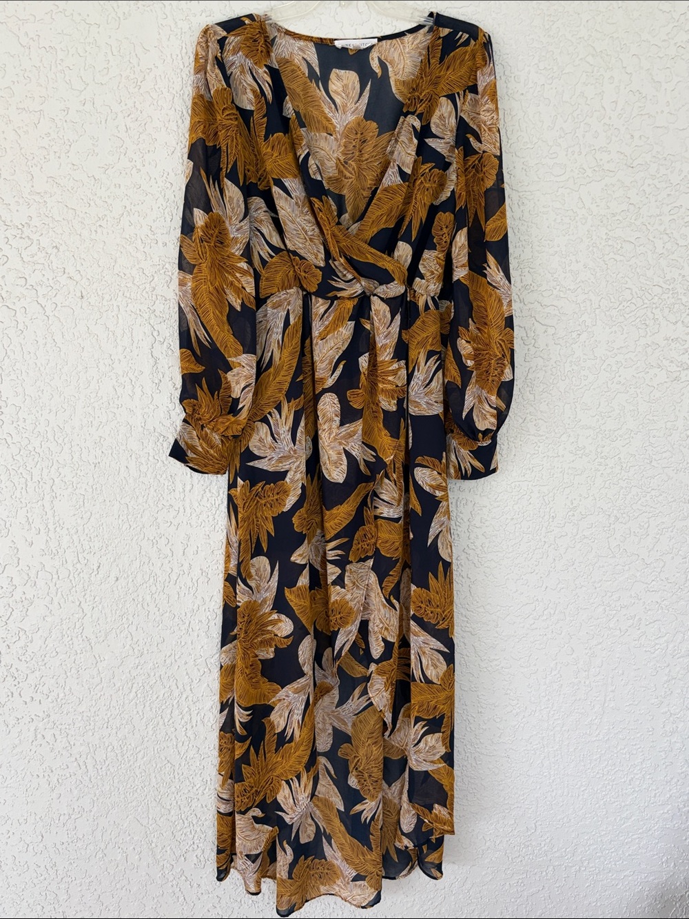 Pink Stitch Floral Print maxi dress in Mustard & Black open front size L - Picture 1 of 13